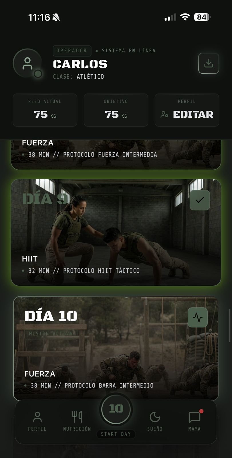 App Calistenia Militar - pantalla 2